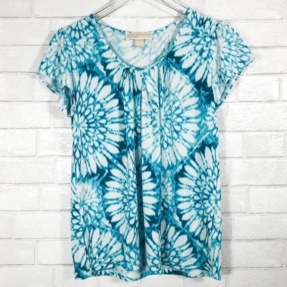 Michael Kors Starburst Tie Dye Teal Blue Blouse - Picture 1 of 4